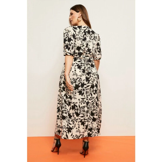 Wallis Curve Mono Floral Mock Wrap Midi Dress For Female 5 Wallis Curve Mono Floral Mock Wrap Midi Dress For Female - Image 3