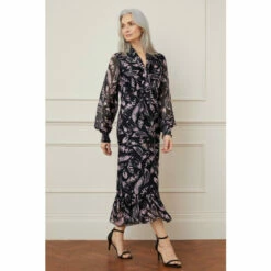 Wallis Silk Mix Feather Print Tie Neck Midi Dress For Female -Cheap Wallis Store unnamed file 544