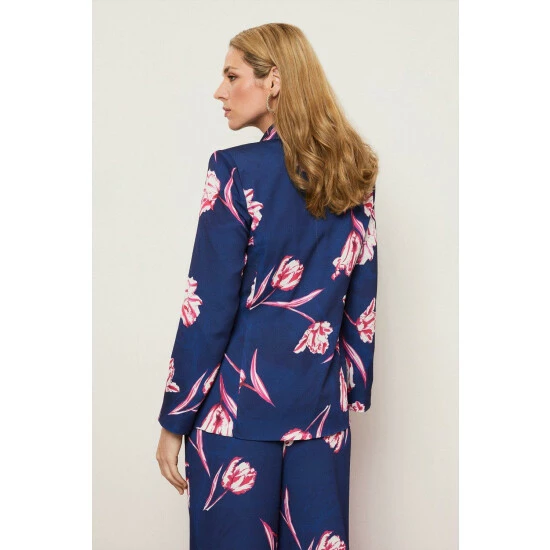 Wallis Navy Floral Print Satin Suit Blazer Jacket For Female 5 Wallis Navy Floral Print Satin Suit Blazer Jacket For Female - Image 3