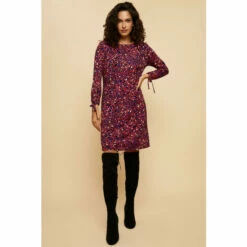 Wallis Pink Leopard Tie Cuff Jersey Shift Dress For Female