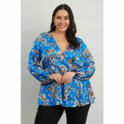 Wallis Curve Blue Paisley Top For Female