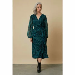 Wallis Tall Teal Leopard Wrap Dress For Female