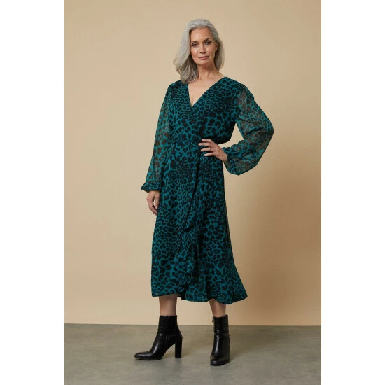 Wallis Tall Teal Leopard Wrap Dress For Female 4 Wallis Tall Teal Leopard Wrap Dress For Female - Image 2