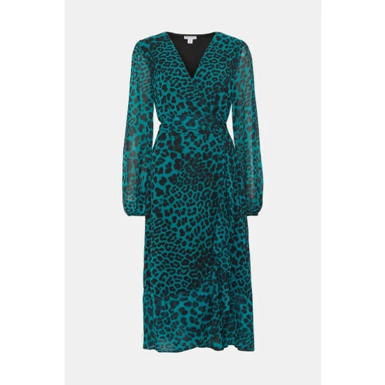 Wallis Tall Teal Leopard Wrap Dress For Female 7 Wallis Tall Teal Leopard Wrap Dress For Female - Image 5