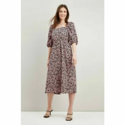 Wallis Blush Pebble Print Square Neck Midi Dress For Female