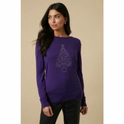 Wallis Tall Hotfix Xmas Tree Purple Jumper For Female