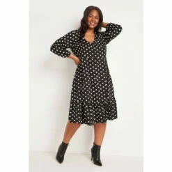 Wallis Curve Mono Spot Button Through Tiered Midi Dress For Female -Cheap Wallis Store unnamed file 5620