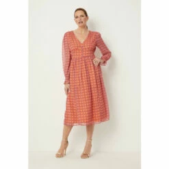 Wallis Orange Geo Print Button Midi Dresses For Female