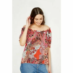 Wallis Red Pop Paisley Bardot Top For Female -Cheap Wallis Store unnamed file 5771