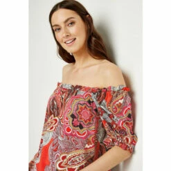 Wallis Red Pop Paisley Bardot Top For Female -Cheap Wallis Store unnamed file 5773