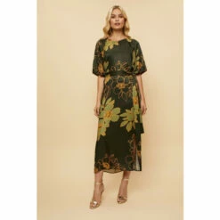 Cheap Wallis Store 3 Wallis Green Floral Satin Midi Dress For Female