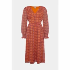 Wallis Orange Geo Print Button Midi Dresses For Female -Cheap Wallis Store unnamed file 581