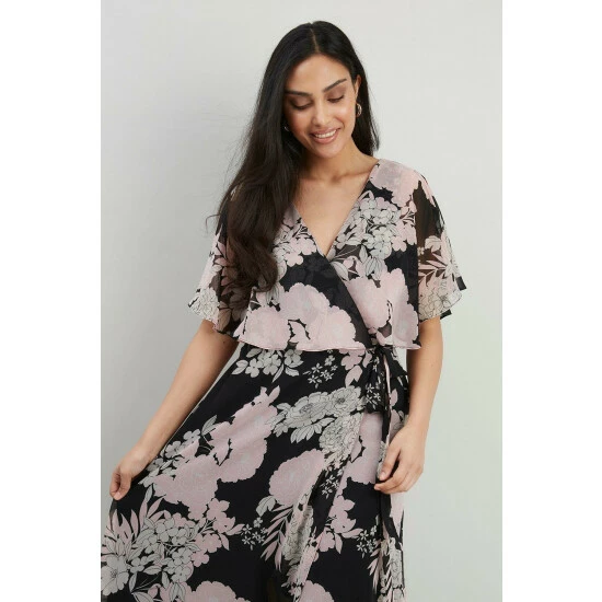 Wallis Petite Floral Chiffon Angel Sleeve Wrap Dress For Female 4 Wallis Petite Floral Chiffon Angel Sleeve Wrap Dress For Female - Image 2