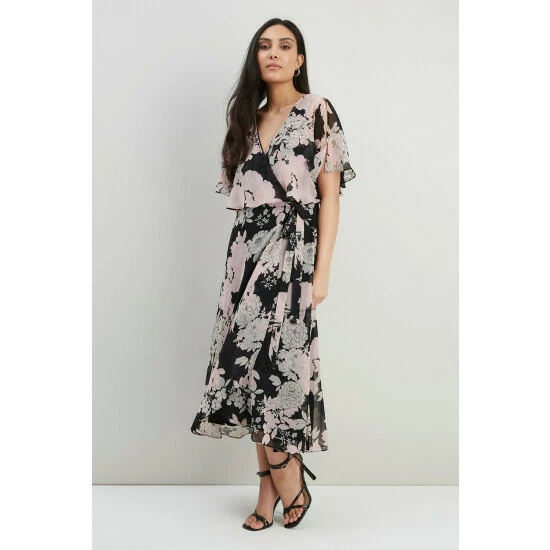 Wallis Petite Floral Chiffon Angel Sleeve Wrap Dress For Female 8 Wallis Petite Floral Chiffon Angel Sleeve Wrap Dress For Female - Image 6
