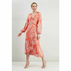 Wallis Leaf Print Wrap Ruffle Dress For Female