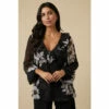 Wallis Tall Black Floral Ruffle Front Blouse For Female