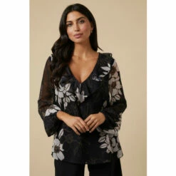 Wallis Tall Black Floral Ruffle Front Blouse For Female -Cheap Wallis Store unnamed file 5878