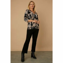 Wallis Petite Black Swirl Jersey Wrap Top For Female