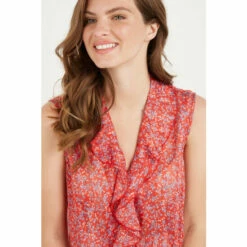 Wallis Tall Red Ditsy Metallic Sleeveless Ruffle Top For Female -Cheap Wallis Store unnamed file 5906