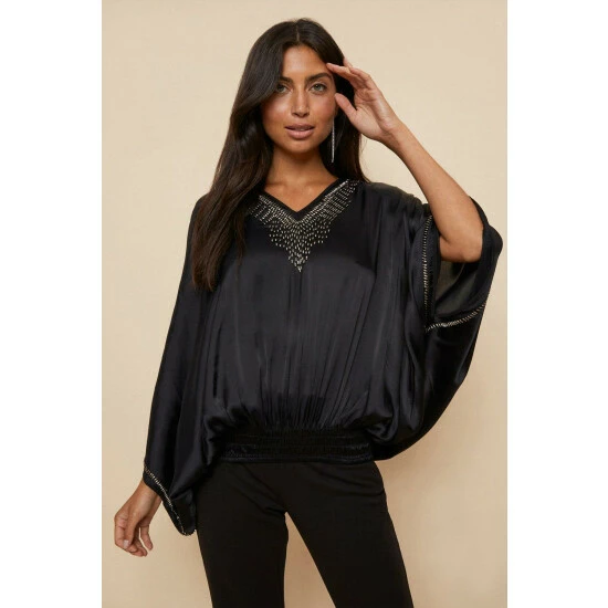 Wallis Satin Embellished Batwing Top For Female 3 Wallis Satin Embellished Batwing Top For Female