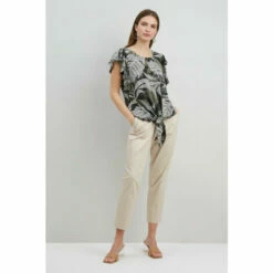 Wallis Tall Khaki Palm Tie Front Top For Female