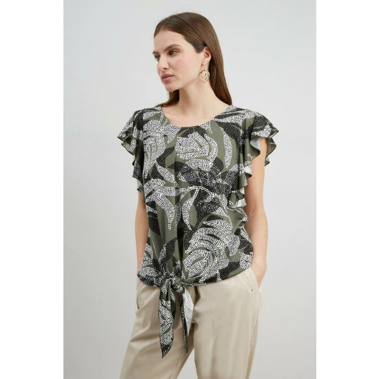 Wallis Tall Khaki Palm Tie Front Top For Female 4 Wallis Tall Khaki Palm Tie Front Top For Female - Image 2