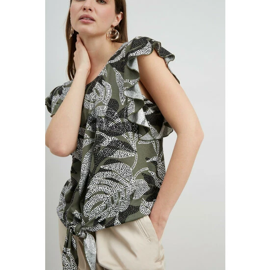 Wallis Tall Khaki Palm Tie Front Top For Female 6 Wallis Tall Khaki Palm Tie Front Top For Female - Image 4