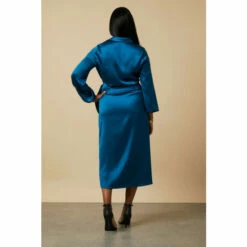 Wallis Teal Satin Wrap Waist Dress For Female -Cheap Wallis Store unnamed file 5974