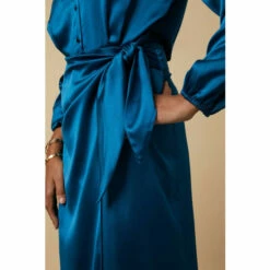 Wallis Teal Satin Wrap Waist Dress For Female -Cheap Wallis Store unnamed file 5977