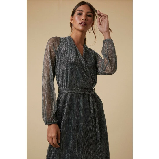 Wallis Sliver Plisse Wrap Dress For Female 4 Wallis Sliver Plisse Wrap Dress For Female - Image 2