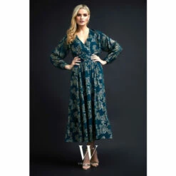 Wallis Metallic Floral Belted Midi Dress For Female