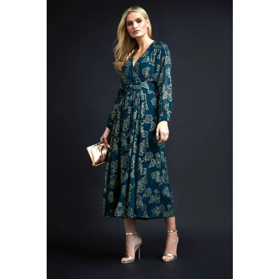 Wallis Metallic Floral Belted Midi Dress For Female 4 Wallis Metallic Floral Belted Midi Dress For Female - Image 2