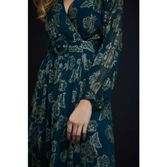 Wallis Metallic Floral Belted Midi Dress For Female 8 Wallis Metallic Floral Belted Midi Dress For Female - Image 6