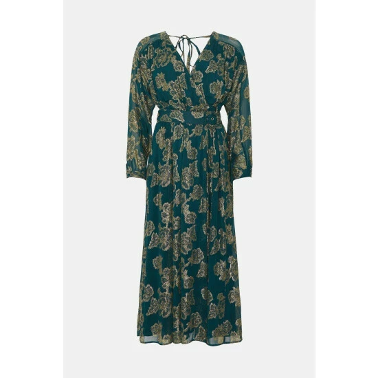 Wallis Metallic Floral Belted Midi Dress For Female 9 Wallis Metallic Floral Belted Midi Dress For Female - Image 7