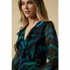 Wallis Green Tiger Ruffle Front Tie Belt Wrap Dress For Female -Cheap Wallis Store unnamed file 6044