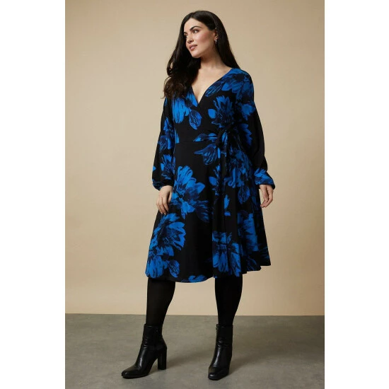 Wallis Curve Blue Floral Jersey Wrap Midi Dress For Female 3 Wallis Curve Blue Floral Jersey Wrap Midi Dress For Female