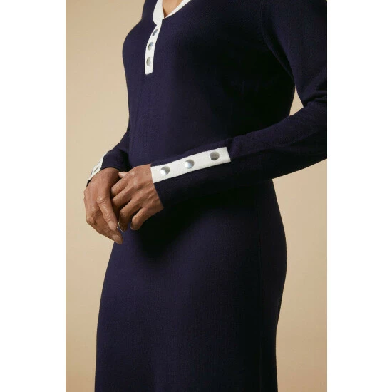 Wallis Tipped Button V Neck Knitted Dress For Female 6 Wallis Tipped Button V Neck Knitted Dress For Female - Image 4