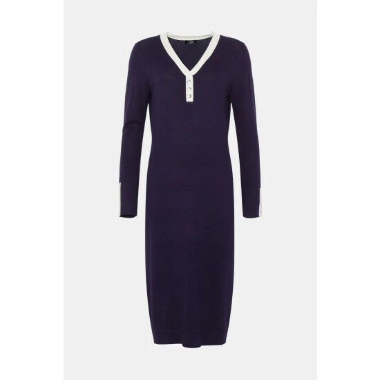 Wallis Tipped Button V Neck Knitted Dress For Female 7 Wallis Tipped Button V Neck Knitted Dress For Female - Image 5