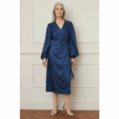 Wallis Jacquard Spot Wrap Midi Dress For Female