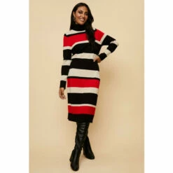 Wallis Petite Red Stripe Polo Neck Knitted Dress For Female