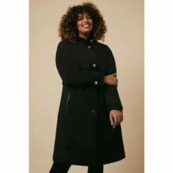 Wallis Curve Funnel Neck Tab Detail Zip Pocket Coat For Female