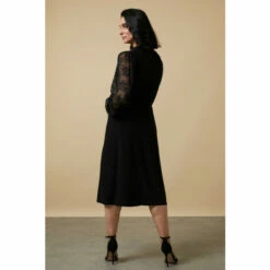 Wallis Petite Black Lace Sleeve Belted Jersey Midi Dress For Female -Cheap Wallis Store unnamed file 778