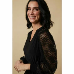 Wallis Petite Black Lace Sleeve Belted Jersey Midi Dress For Female -Cheap Wallis Store unnamed file 779