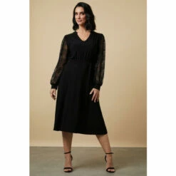 Wallis Petite Black Lace Sleeve Belted Jersey Midi Dress For Female -Cheap Wallis Store unnamed file 782