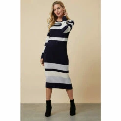 Wallis Petite Multi Striped Crew Neck Knitted Dress For Female