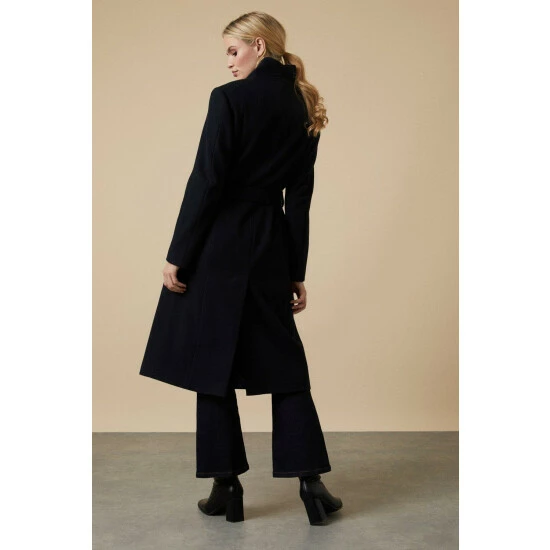 Wallis Navy Smart Belted Collarless Wrap Coat For Female 5 Wallis Navy Smart Belted Collarless Wrap Coat For Female - Image 3