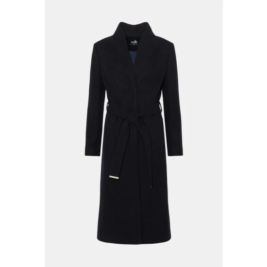 Wallis Navy Smart Belted Collarless Wrap Coat For Female 7 Wallis Navy Smart Belted Collarless Wrap Coat For Female - Image 5