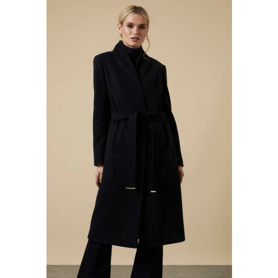 Wallis Navy Smart Belted Collarless Wrap Coat For Female 8 Wallis Navy Smart Belted Collarless Wrap Coat For Female - Image 6