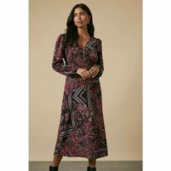 Wallis Tall Pink Paisley Lace Trim Midi Dress For Female